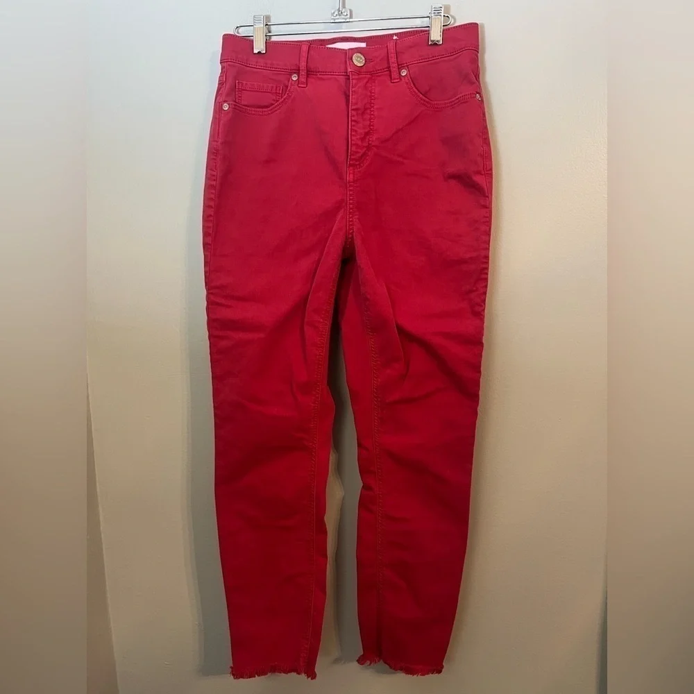 LOFT Red Frayed High Rise Skinny Crop Jeans Size 4